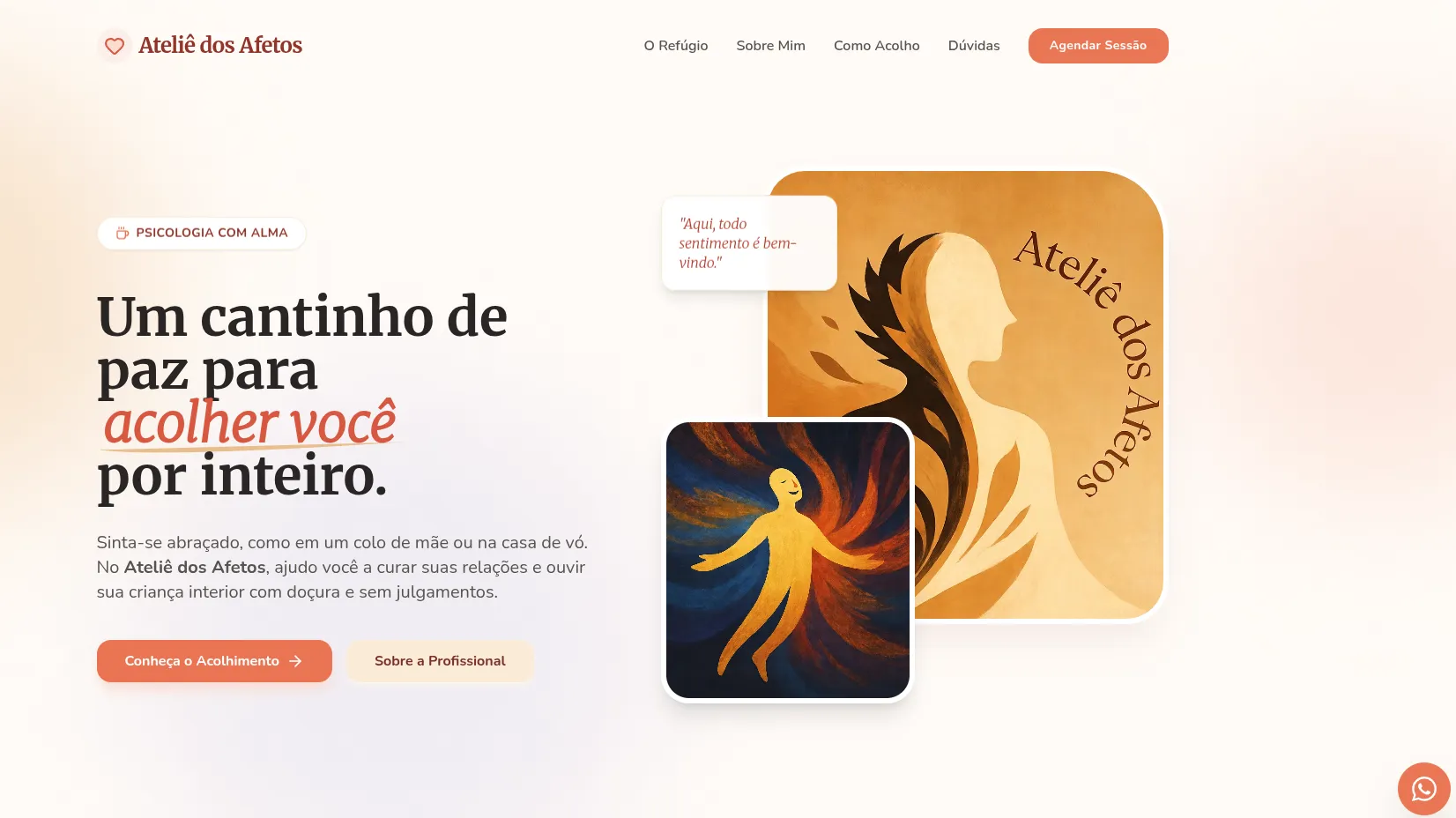 Página inicial do site Ateliê dos Afetos